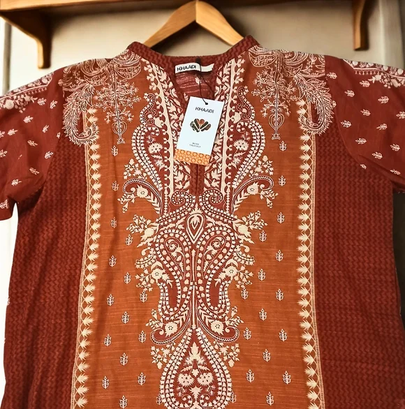 NWT New Embroidered Red Kurta Size Large Bust 21 - Picture 2 of 12